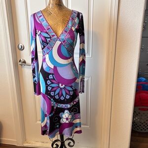 Emilio Pucci Knee-Length Dress Multicolor abstract Pattern Cachecoeur Size 6 Y2K